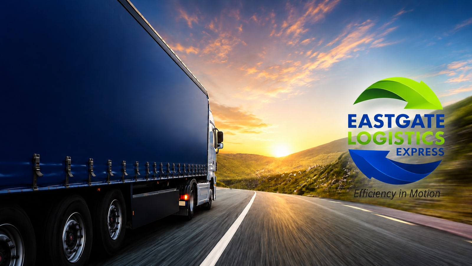 Eastgate-liveried super-link truck on the open road at sunset
