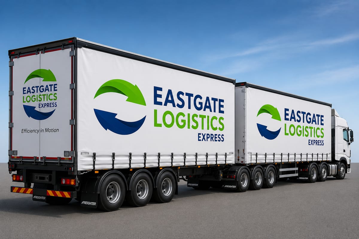 Eastgate super-link tautliner rig — horse and two curtain-side trailers